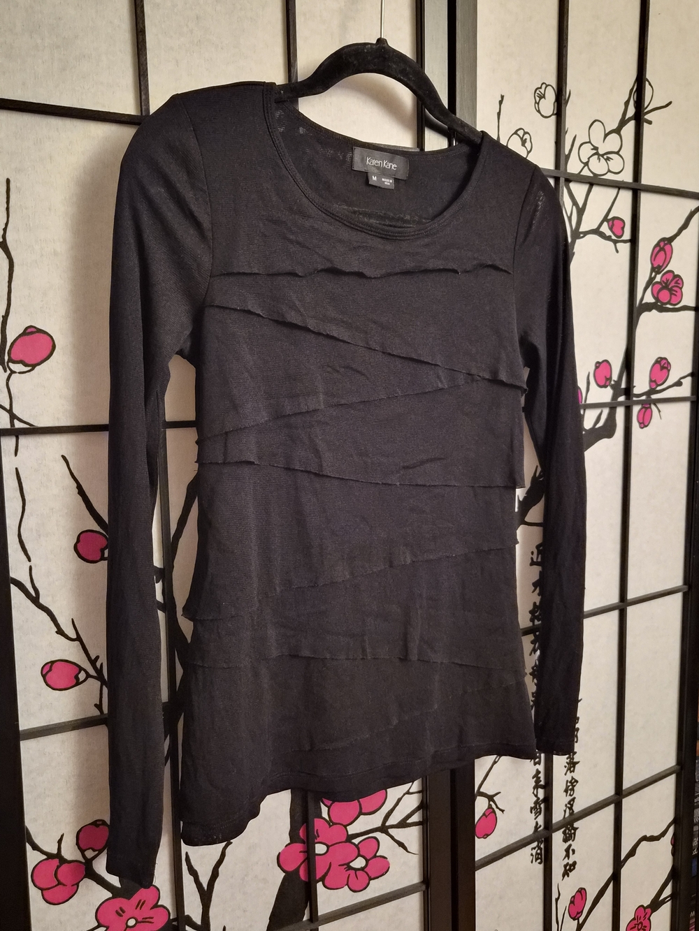 Karen Kane Black Tiered Ruffle Long Sleeve Top Medium M